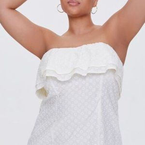 PLUS SIZE Eyelet Flounce Mini Dress White (2XL) |HOLDS UP BOOBS w XTRA STRUCTURE